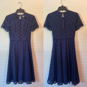 Cremieux Floral Embroidered Eyelet Cotton Navy Dress NWT Size 0